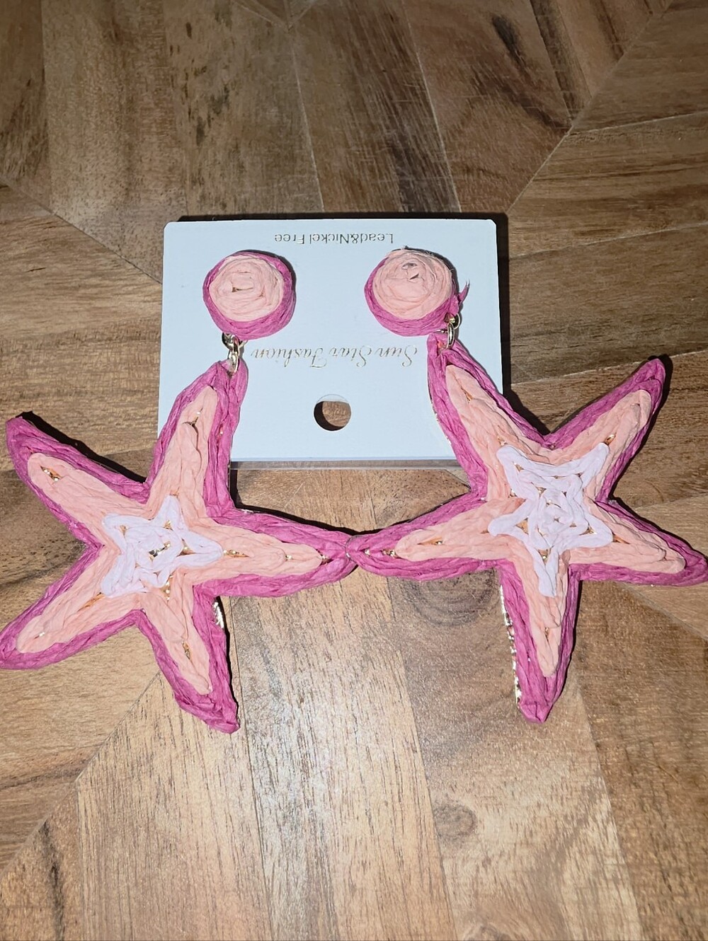 Pink And Fuchsia Starfish Raffia Statement Earrings, NWT